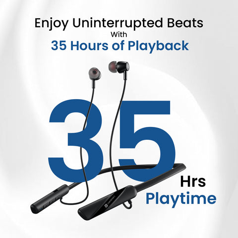Portronics Harmonics Z10 wireless neckband eaarphones has 35hr playtime to enjoy your music uninterrupted