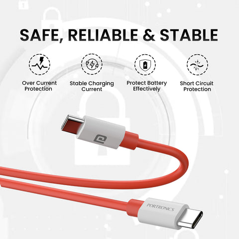 Portronics Konnect Dash Max 65w Type to type c fast charging cable