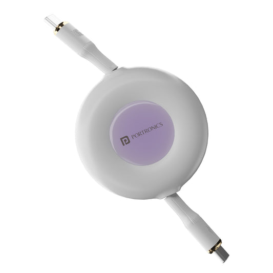 White| Portronics Konnect Recoil - 100W fast Charging cable| 100W Retractable Charging Cable| Type-C to Type-C cable|
