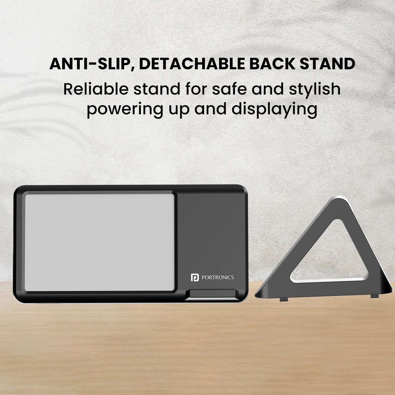 Buy travel friendly Portronics Freedom 5wireless charging pad| wireless charger with anti slip detachable back stand| wireless charger with detachable back stand