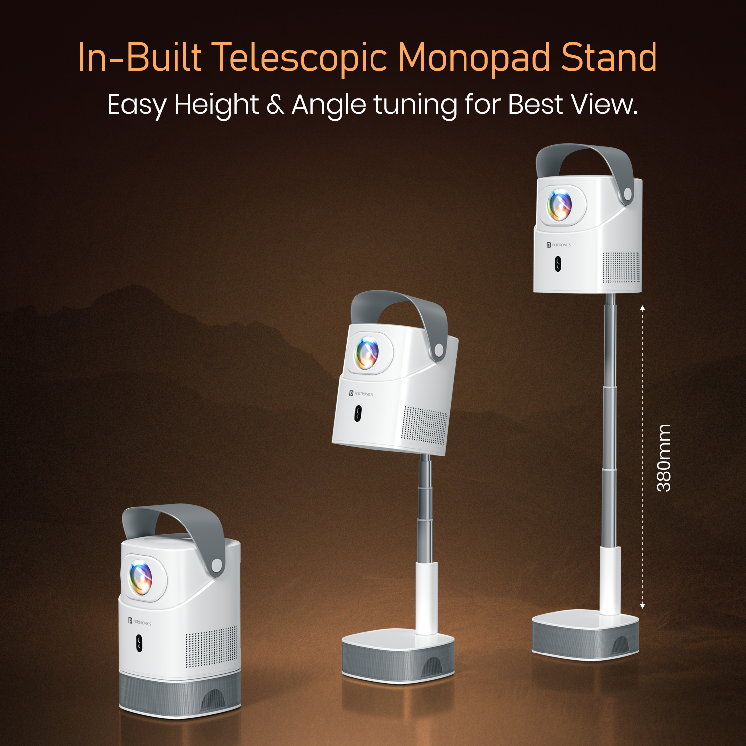 Beem 550 LED Projector by Portronics | Smart Android LED Projector with Dual-Band Wi-Fi, Bluetooth 5.0, Built-in 5 W Speaker, Auto Focus Lens, Auto Trapezoid Correction, and Compact Foldable Design | Perfect Mini Home Projector for Cinema-Style Experience