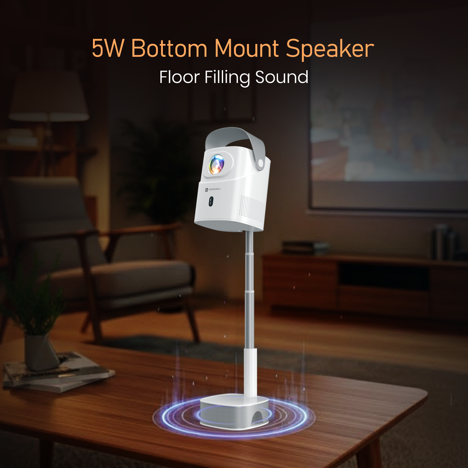 Beem 550 Smart Portable Projector | Portronics LED Projector with HDMI, USB, Earphone Out, Multi-Language UI, 5 W Built-in Speaker, Focal Length 70 mm | Mini Android Projector for Home Cinema and Family Entertainment