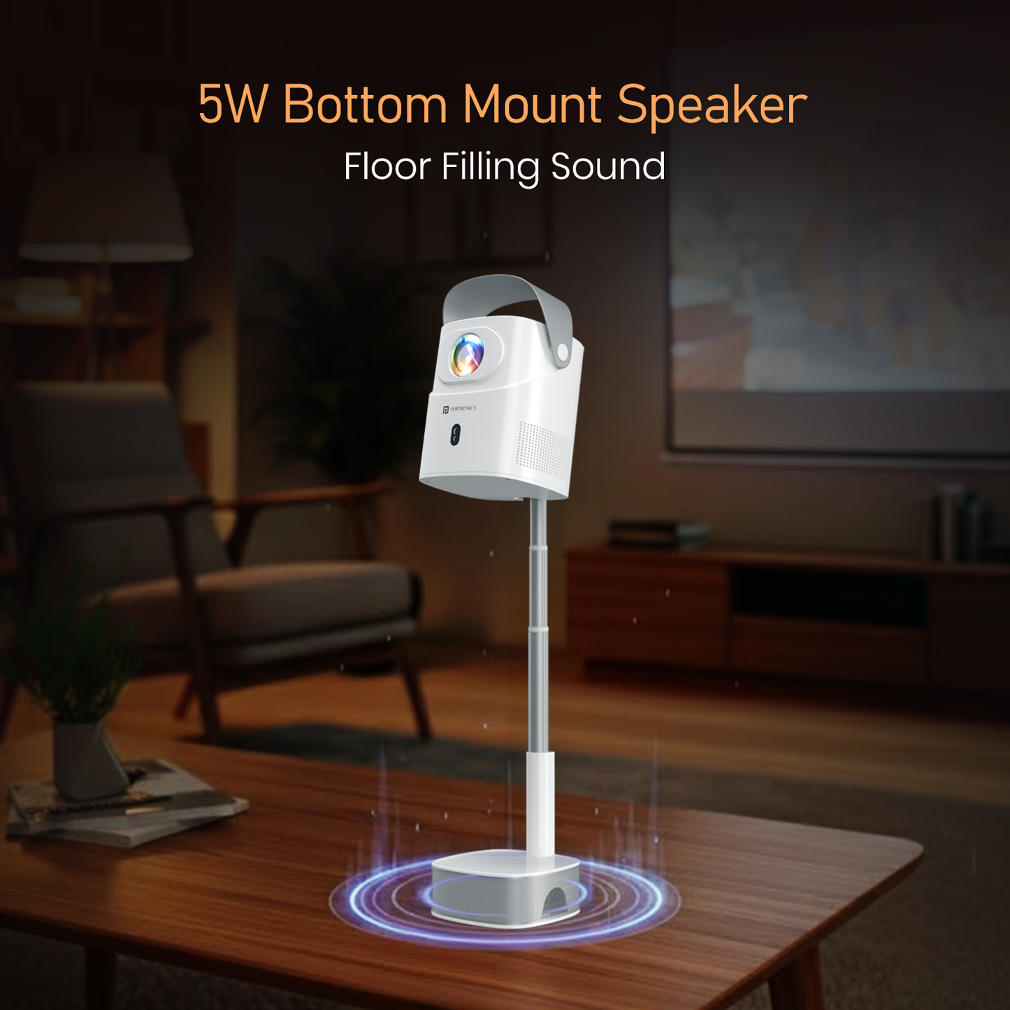 Beem 550 Smart Portable Projector | Portronics LED Projector with HDMI, USB, Earphone Out, Multi-Language UI, 5 W Built-in Speaker, Focal Length 70 mm | Mini Android Projector for Home Cinema and Family Entertainment