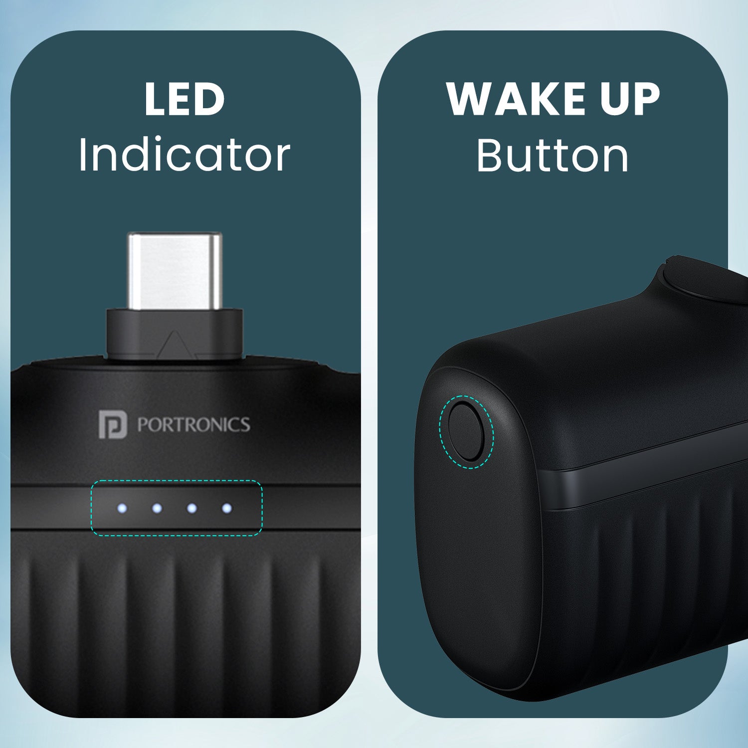 Black Best fast charging power bank Portronics Pebble 5000mAh price, LED indicator, and Type C input-output
