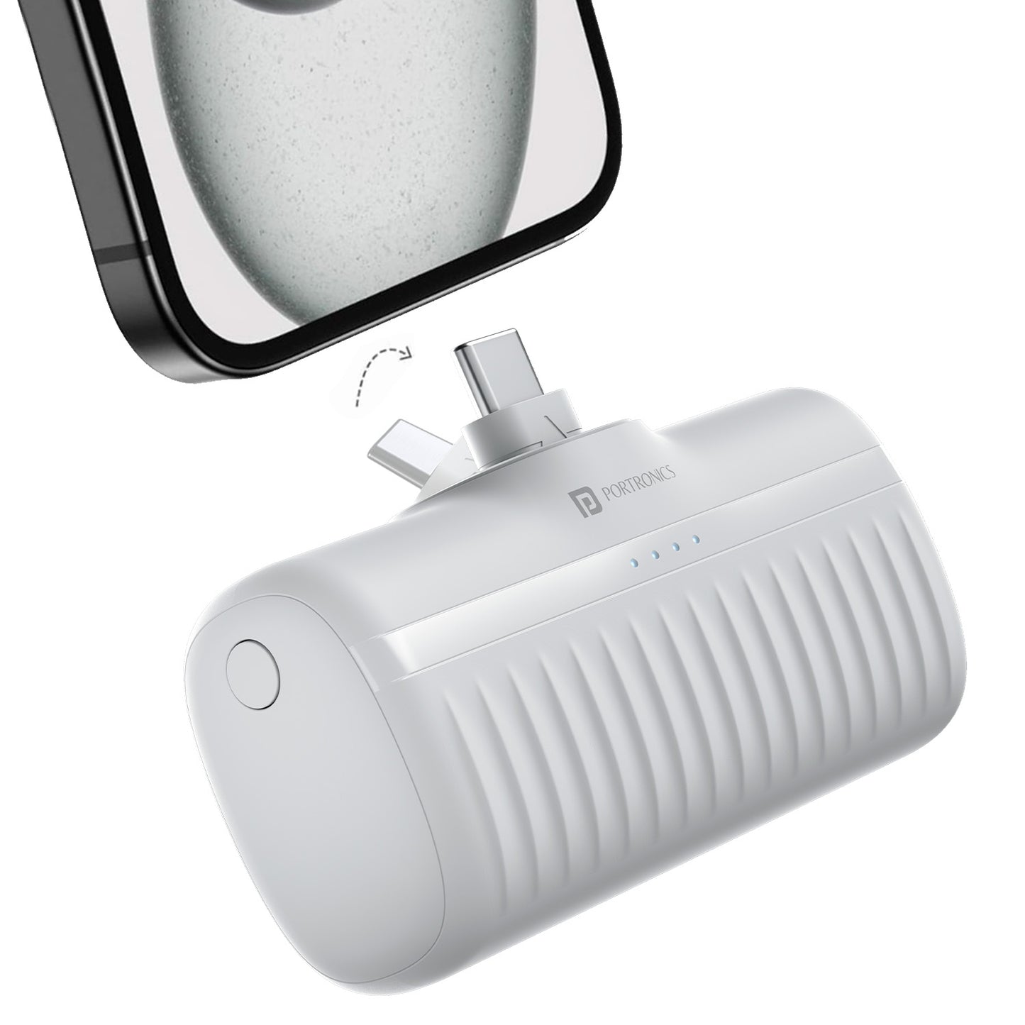 White Best power bank Pebble by Portronics 5000mAh with universal compatibility, ultra-fast 20W Type C input-output PD charging, and compact travel-friendly design