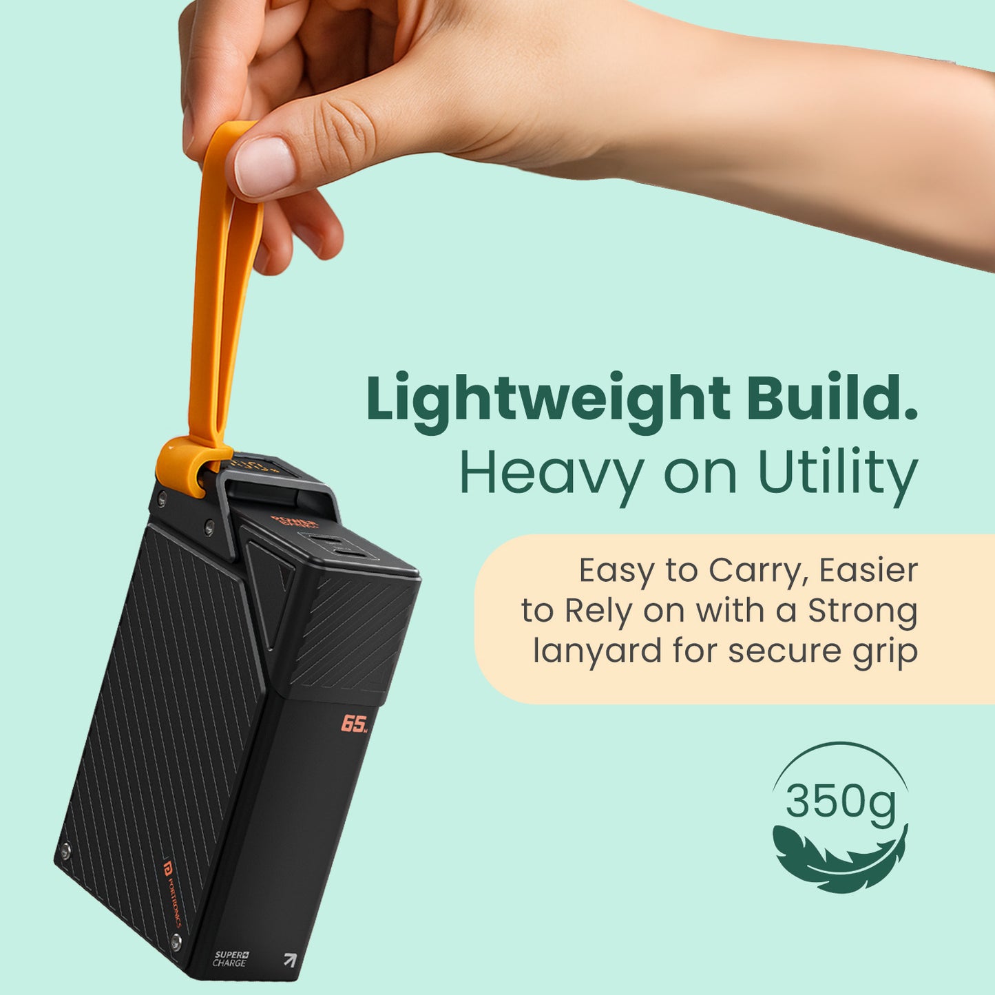 Halley 20K Portronics power bank for iPhone, Android, and laptops—65W high-speed charging, smart LED display, dual Type C PD output, mini size for pocket or bag, and best-in-class durable design