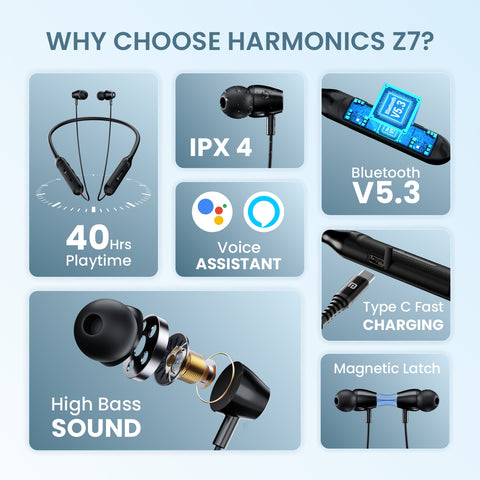 Portronics Harmonics Z7 wireless earphones neckband| bluetooth headphones neckband | bluetooth headset neckband at best price