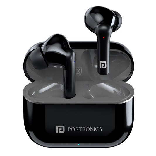 Black Harmonics Twins S6 wireless earbuds with ENC-enabled noise cancellation, ensuring crystal-clear voice calls and an immersive music experience on Android and iPhone devices.