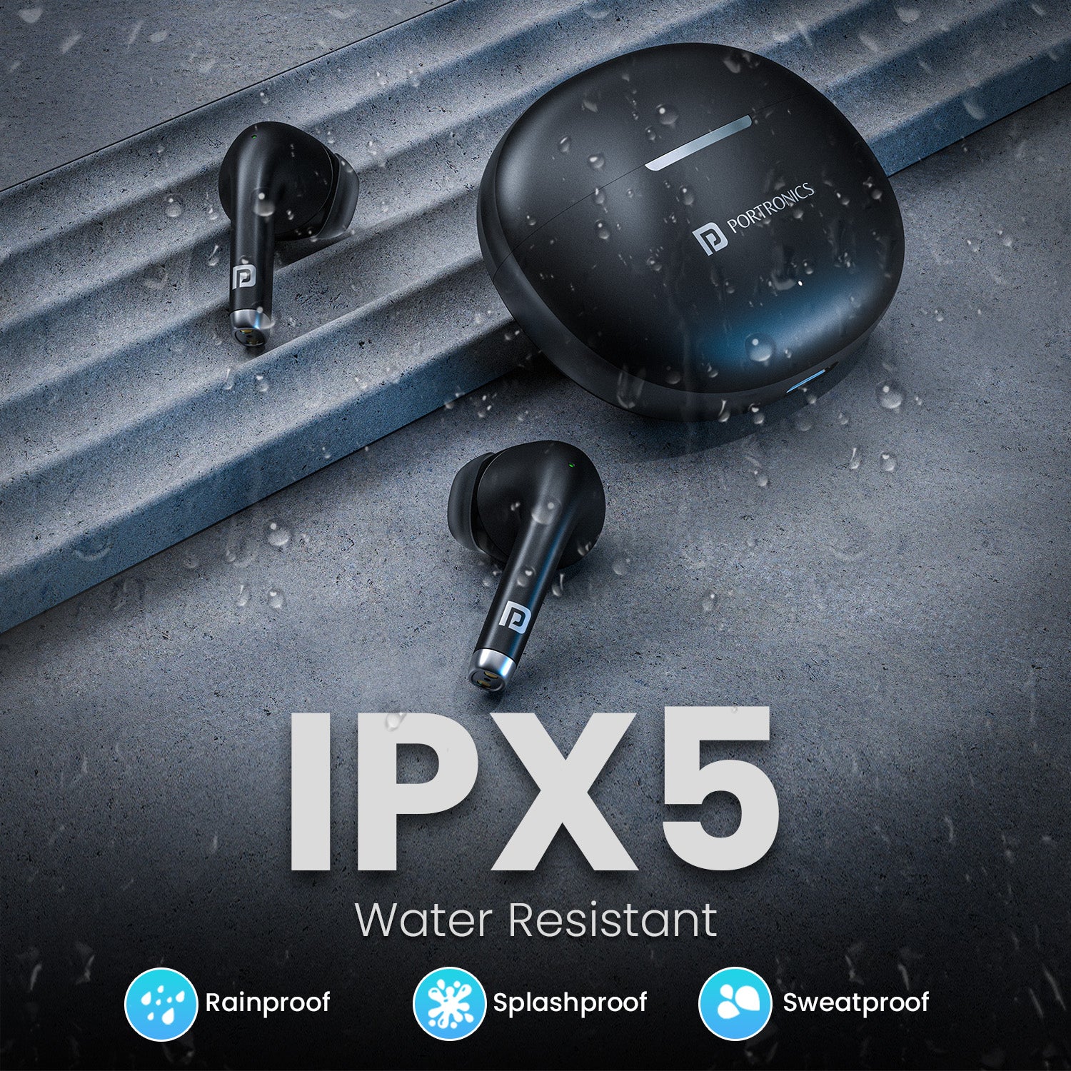 Black Portronics Harmonics Twins s19 TWS earbuds | wireless earbuds with IPX5 water resistant and type c fast charging