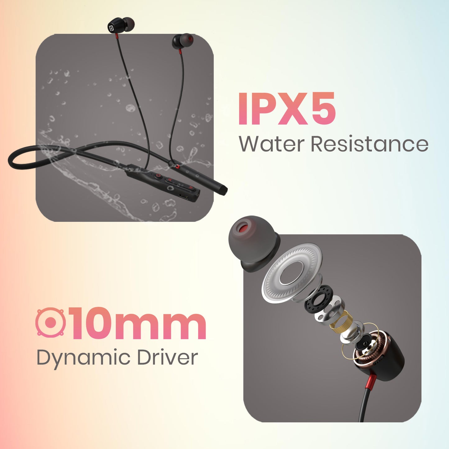 Portronics Harmonics Z11 bluetooth neckband earphones has 10mm dynamic driver| bluetooth neckband with noise cancellation | neckband earphone with water resistance