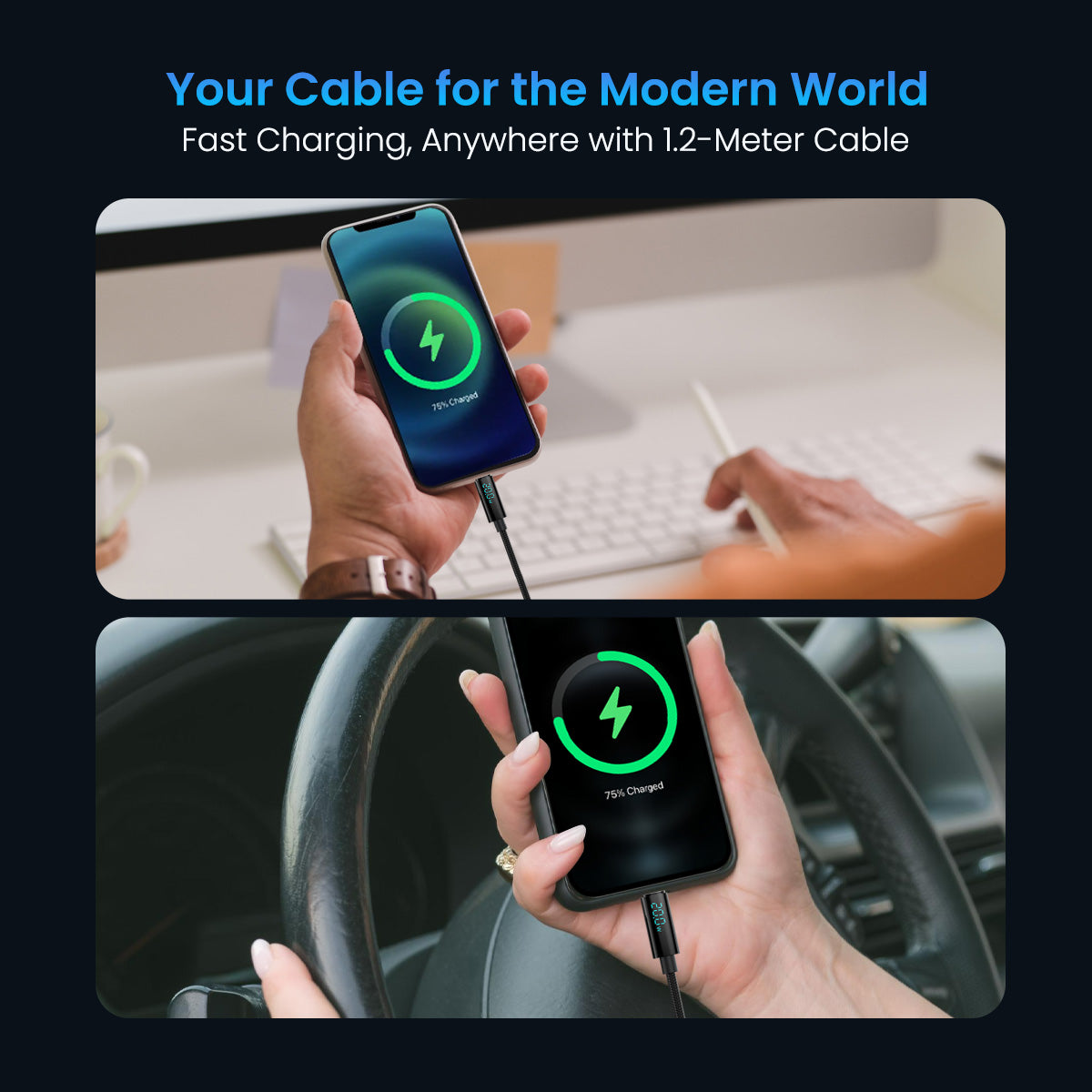 Black Portronics Konnect View - USB-A to 8 Pin Display Cable| Fast charging Cable for Iphone| fast charging cable|