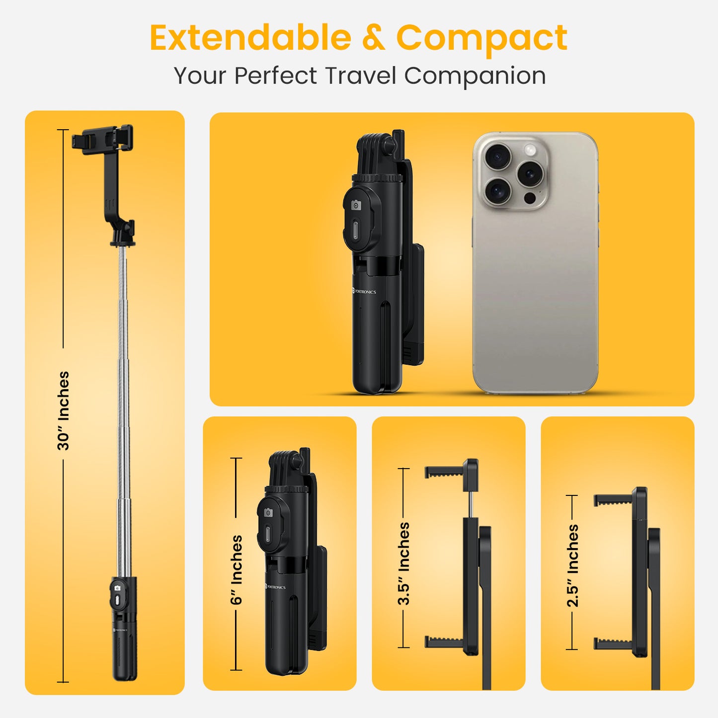 Portronics Lumistick mini 3 in 1 portable selfie stick with tripod come with extendable & compact design