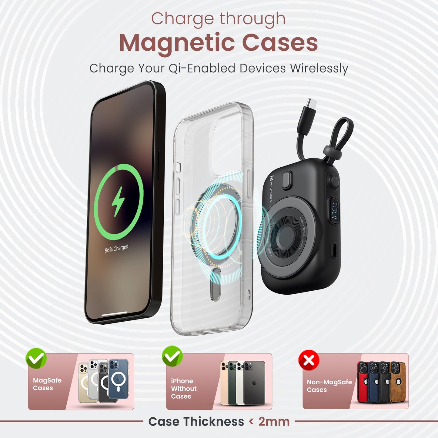 Magnetic Power Bank Power Shutter Home – Portronics Wireless Power Bank for iPhone with 15W Output and Charging Station Support