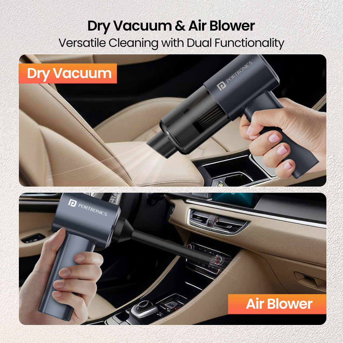 Portronics Mopcop pro 2 in 1 vacuum cleaner with multiple nozzles for diverse cleaning tasks with dry vacuum and air blower| compact vacuum cleaner for car| portable vacuum cleaner for home by portronics| best Vacuum cleaner