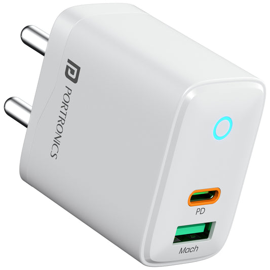 Portronics Adapto 35B USB Charger with Dual Port 35W Fast Charging Adapter for iPhone, Android & Mobile Devices