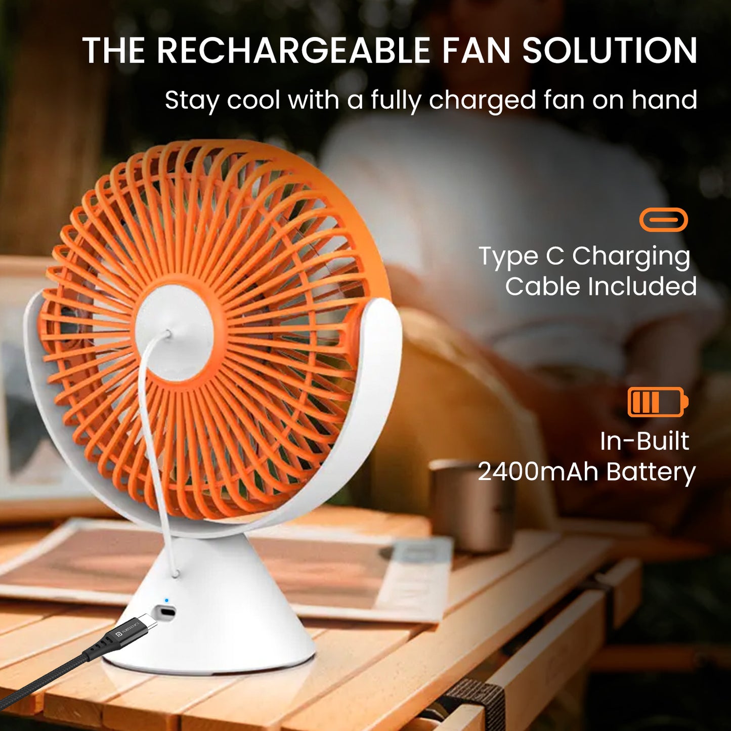 Orange Portronics Aero Breeze mini fan offering energy efficiency and eco-friendly cooling
