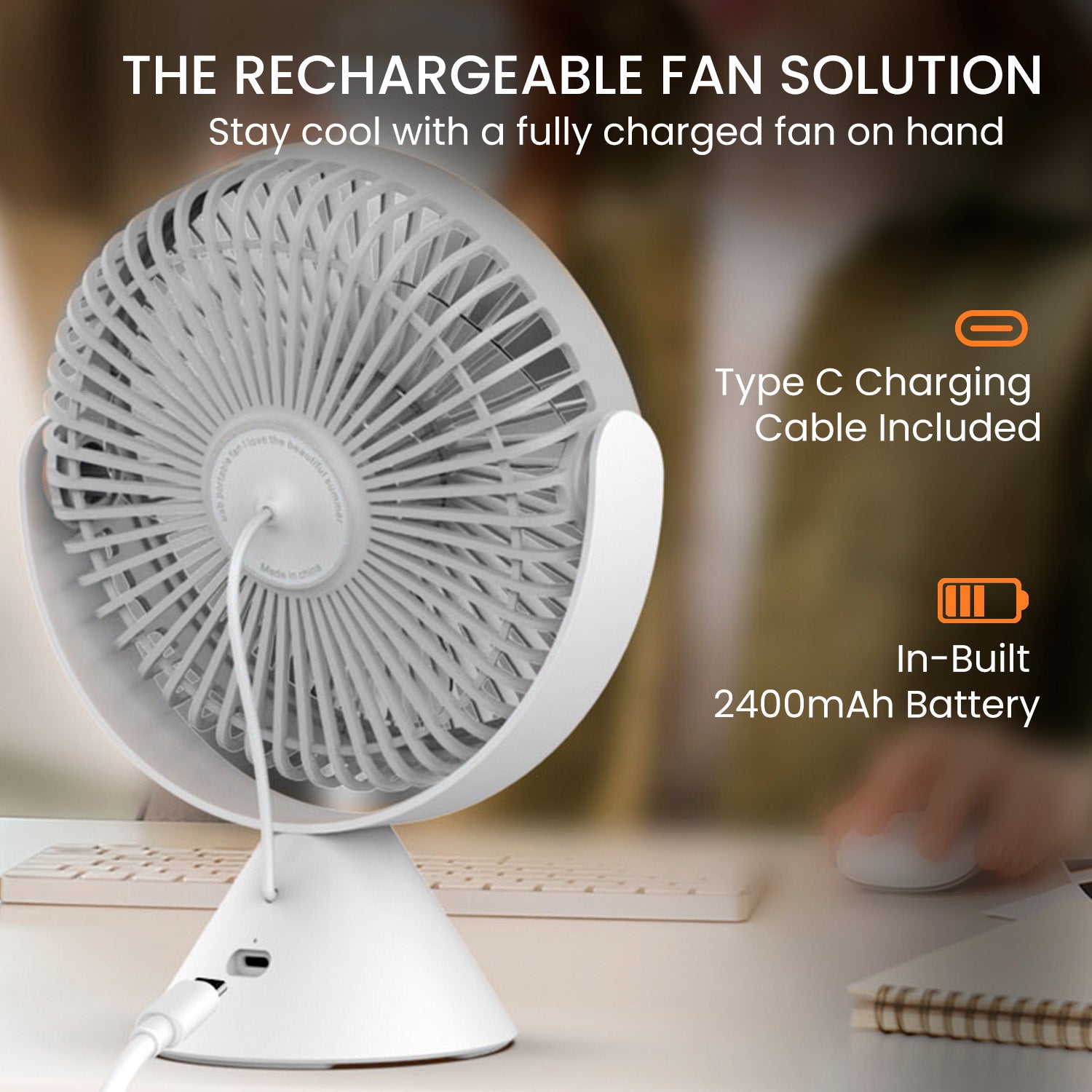 Grey Portronics Aero Breeze portable fan rechargeable and lightweight, perfect for everyday use