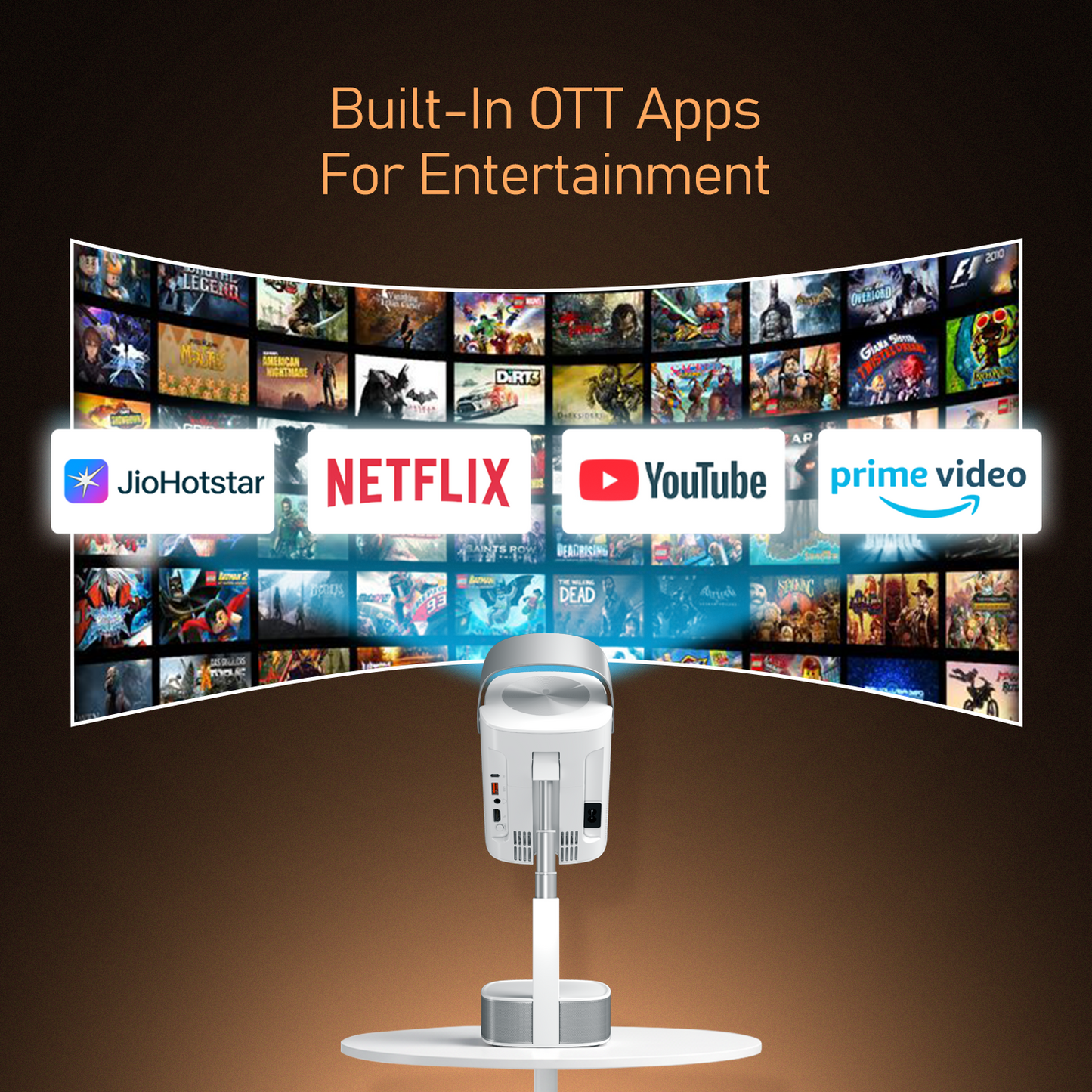 Portronics Beem 550 Smart LED Projector | LED Projector for Home Use with 6000 Lumens Brightness, 2000:1 Contrast Ratio, VP9/H.265 Video Support, 70 mm Auto Focus Lens | Mini Portable Projector for Movies, Online Content, and Gaming