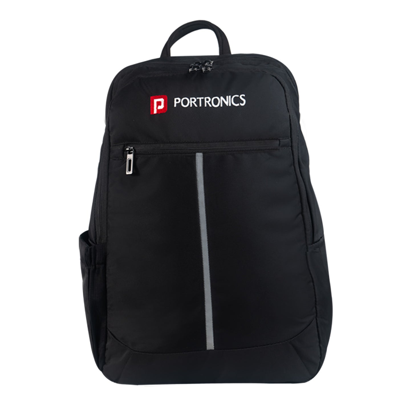 Black Portronics Byte Laptop Bag with dual outer compartments for organized storage, ideal for carrying a laptop, charger, notebooks, and travel essentials