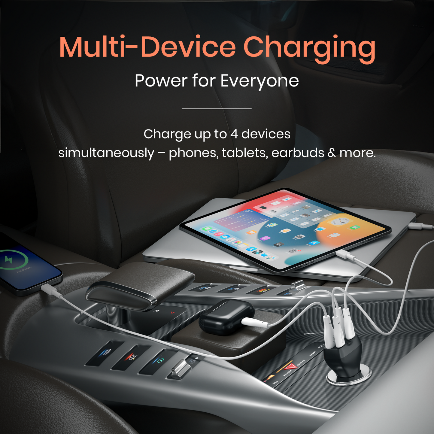 Portronics Car Power Quard | 4 Ports Car Fast Charger Adapter | Fast Charging for iPhone, iPad, Samsung | Car Accessories Online