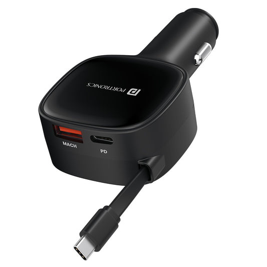 Portronics Car Power Retracto car charger with fast charging| car accessories at discount rate| car phone charger