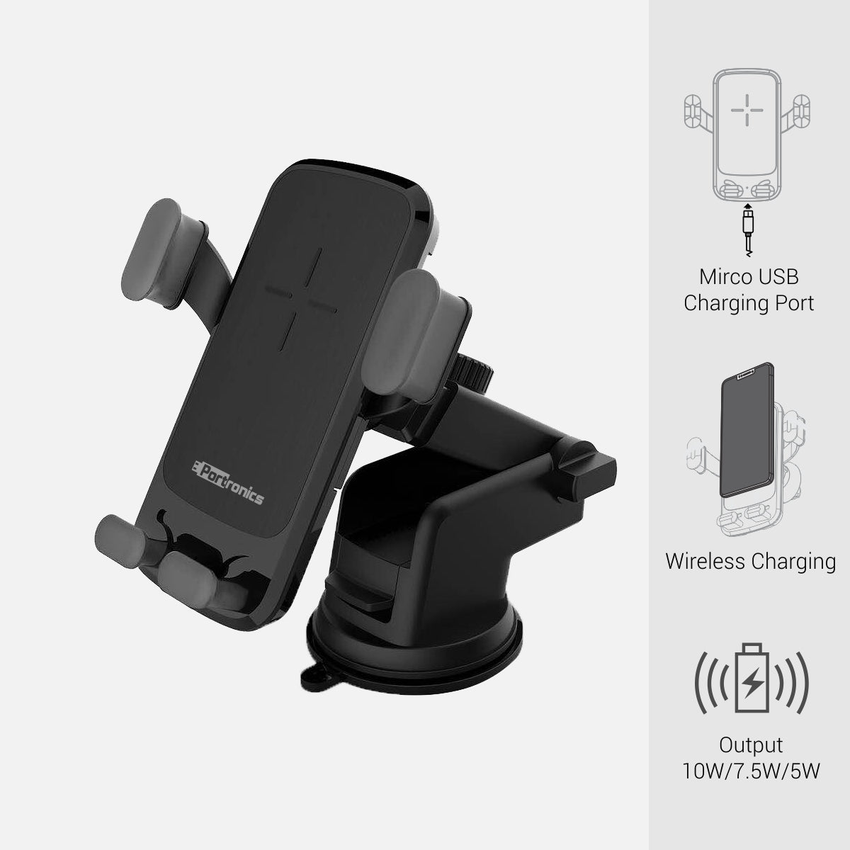 Portronics Charge Clamp smartphone holder has multiple features| best mobile phone holder with wireless fast charge| best car accessories