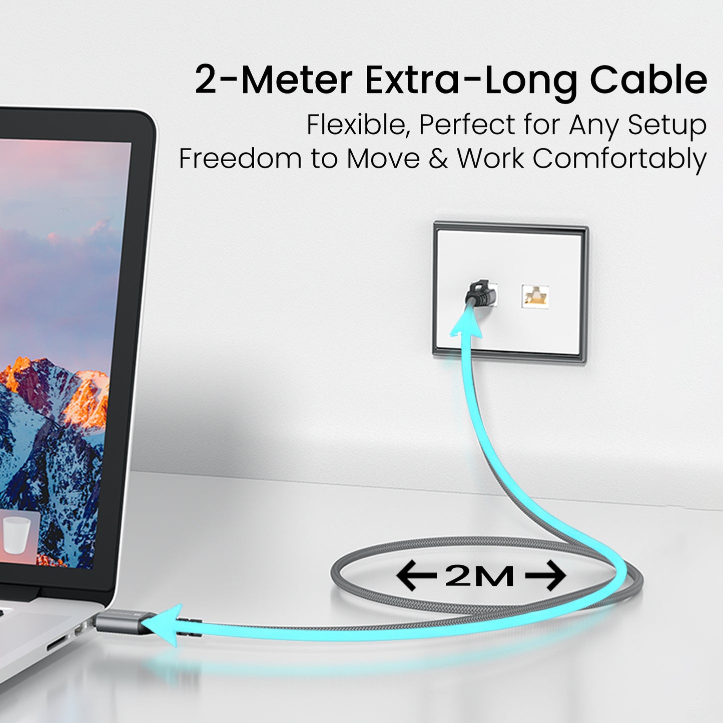 Portronics EtherC USB Extension Cable | Ideal for Type-C laptops needing stable wired networking | Durable extension cable supporting ethernet cable use and best computer accessories