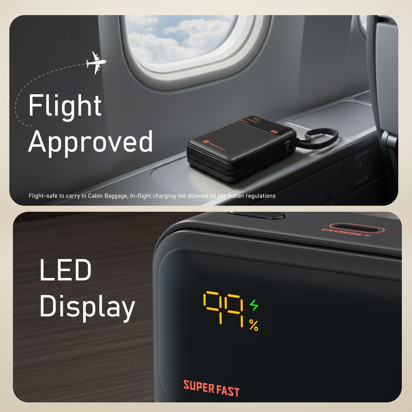 Portronics Ignis 65 Powerbank | 20000mAh fast charging power bank with Type-C PD input output | power bank for student work travel and office needs| powerbank for led display| powerbank for flight approved