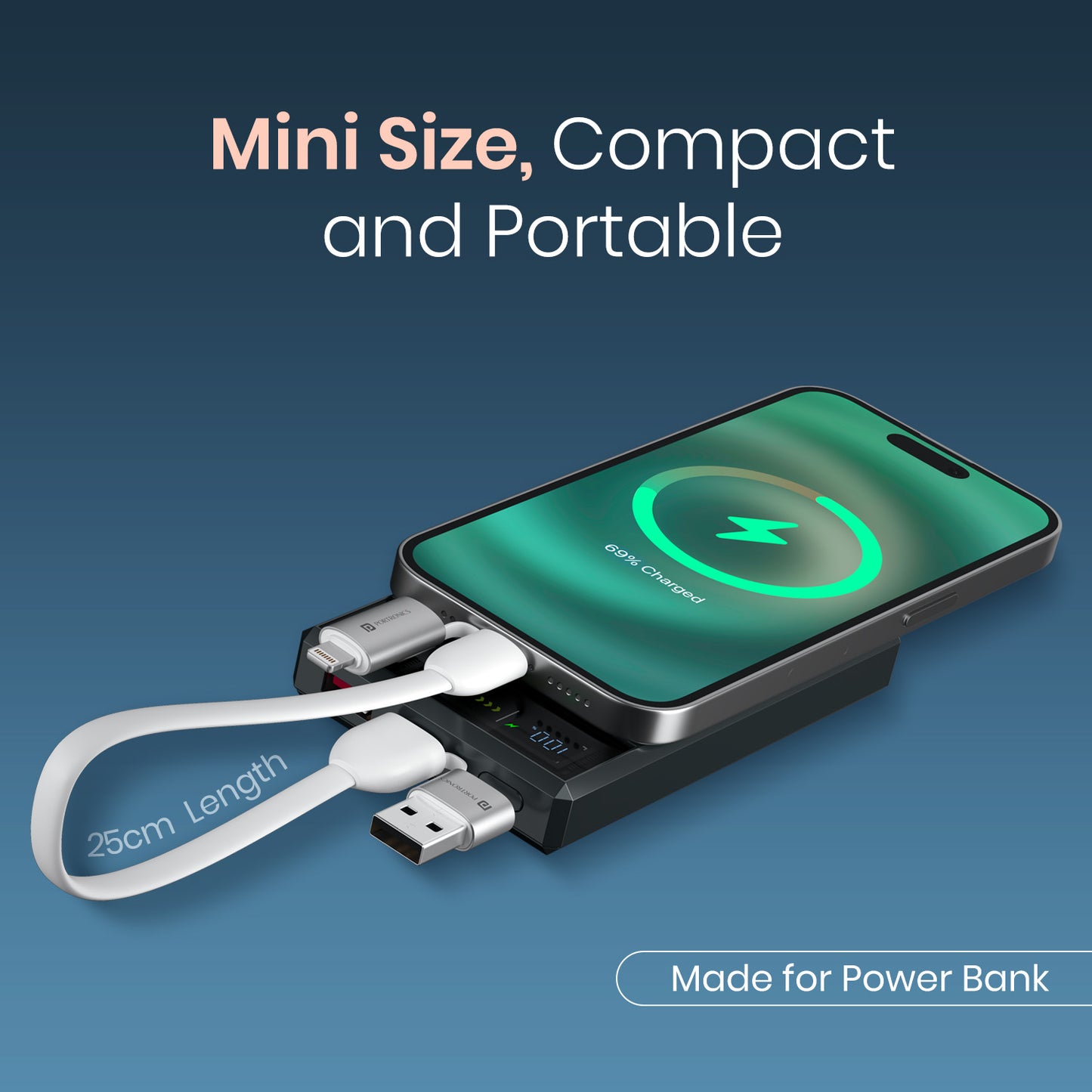 Portronics Keylink 4 in 1 USB cable | tangle-free 25cm keychain data cable with USB-A, Type-C, and Lightning compatibility for all devices| portable fast charging cable with universal ports and strong metal + rubber build for daily use
