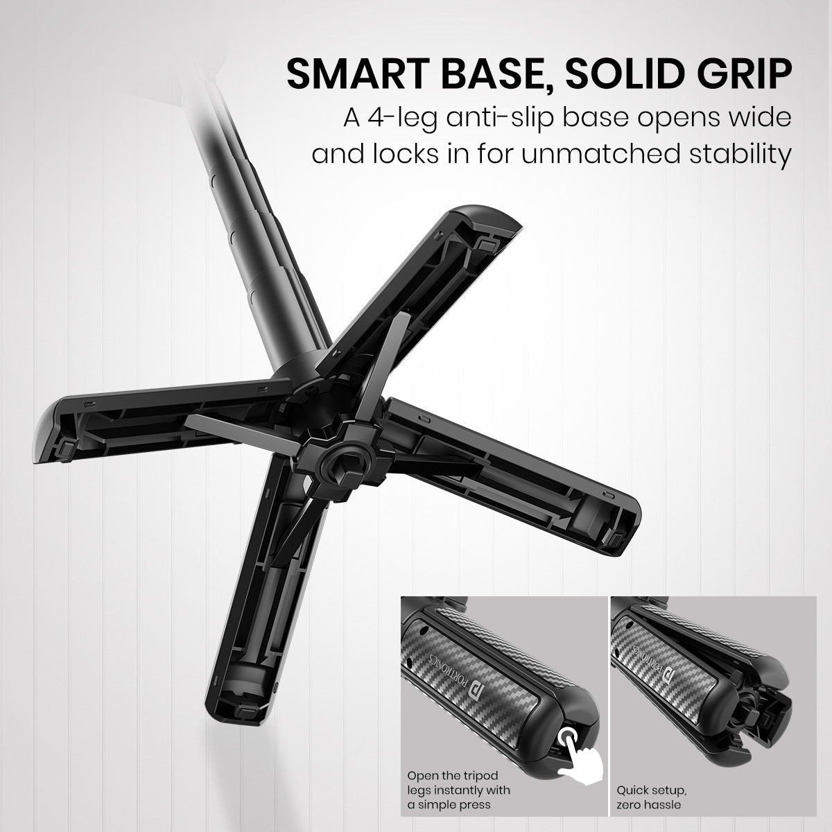 Portronics Lumistick Air Best Selfie Stick for Mobile in India | 2-in-1 Tripod Selfie with Detachable Bluetooth Remote for Creators & Travelers| best selfie stick with smart base for Extra Stability