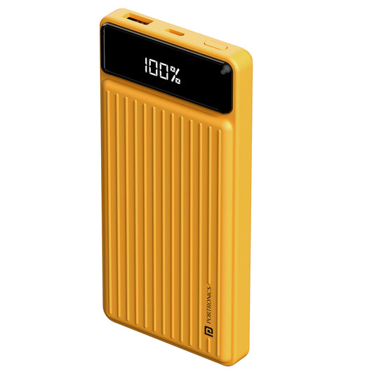 Yellow Portronics Luxcell B 10000mAh power bank with 22.5W max output for ultra-fast smartphone charging
