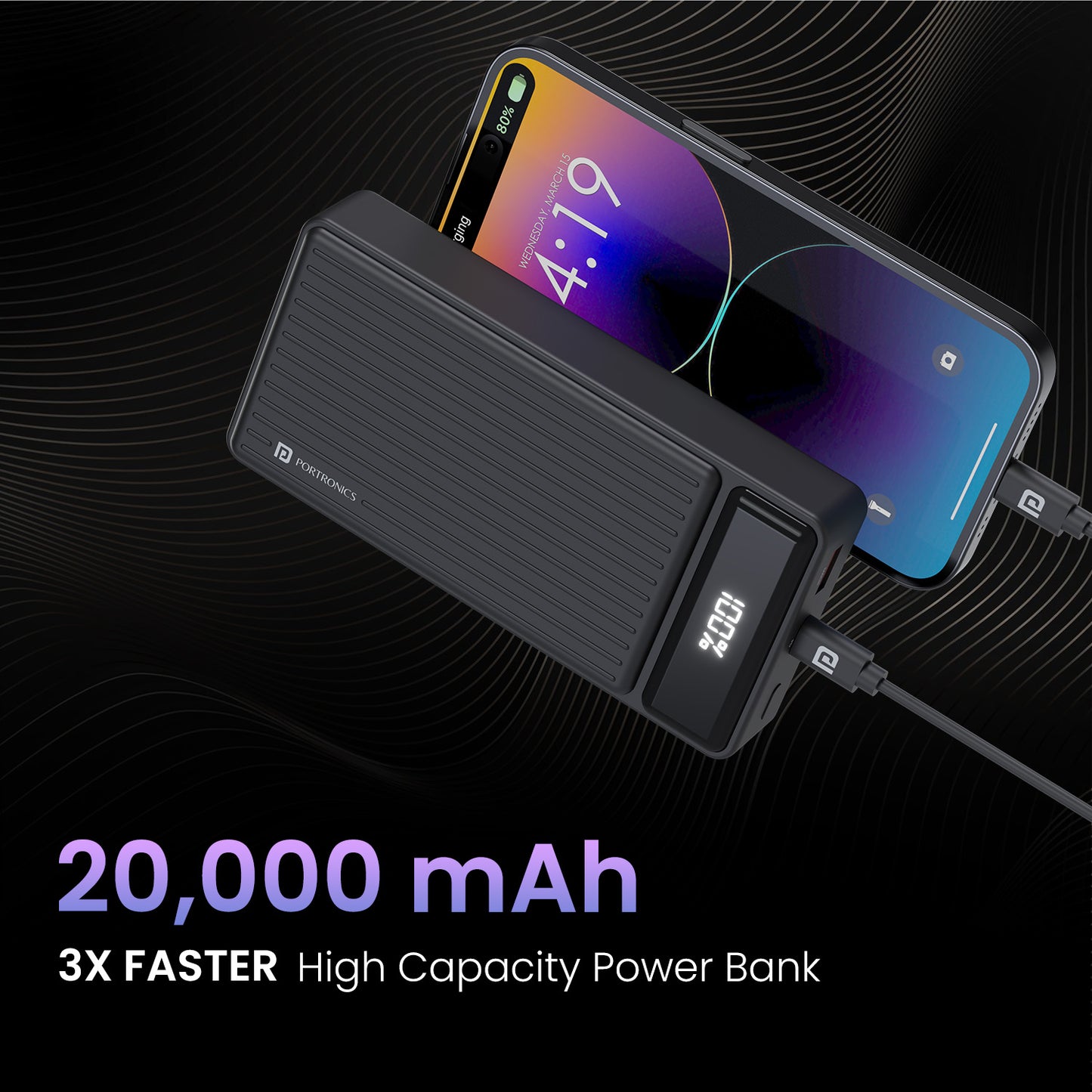 Portronics Luxcell B 20k 20000mah fast charging Power bank with 22.5w fast pd charging| power bank with Led Indicator| best portronics power bank with 20000mah power