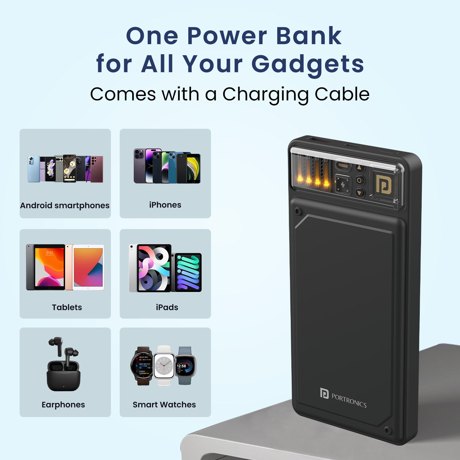 Go anywhere with reliable power using Portronics Luxcell C Power Bank | 10000mAh long-lasting battery | fast charging power bank with USB-A output| best power bank for smartdevices | powerbank online at best price