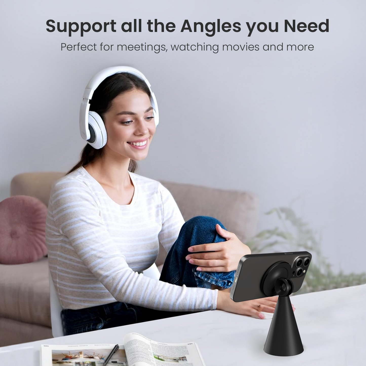 Black The Portronics Mogun 5 Magnetic Car Holder offers hands-free convenience for drivers with its powerful magnetic hold and easy adjustability, suitable for both phones and tablets.