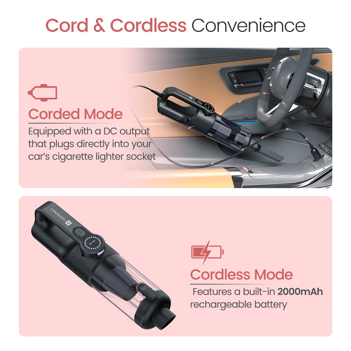 Portronics Mopcop 4 Multi-Purpose Corded and Cordless Vacuum for Car and Household Cleaning