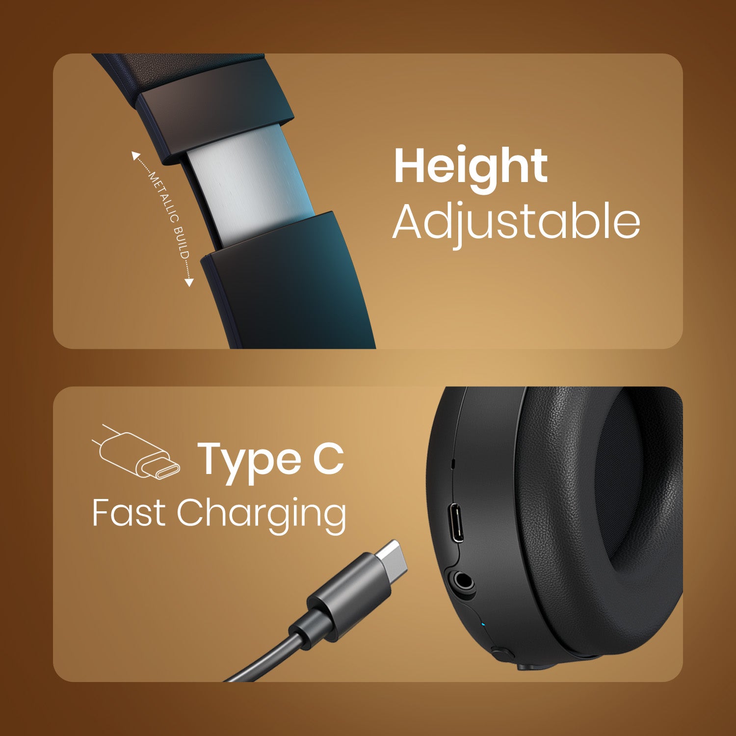 Portronics Muffs M5 Foldable Wireless Headphone | Adjustable Headband, Soft Cushions & Lightweight Build for Travel, Work & Music | Portronics Foldable Wireless Headphones, Over Ear Headphones| type c fast charging headphone