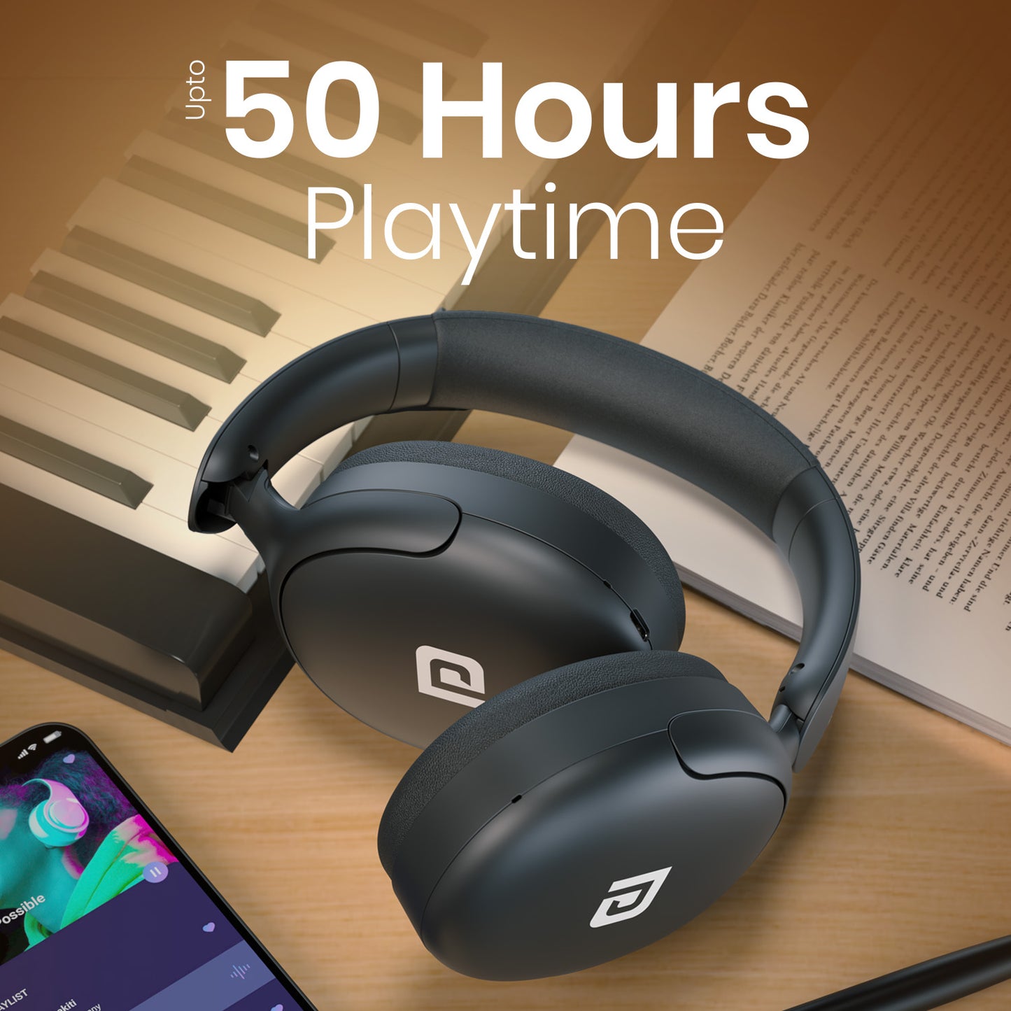 Portronics Muffs M5 Wireless Headphones for Music & Gaming | Long Battery Life, ANC, Quad Mic & Comfortable Over-Ear Cushions | Gaming Headphones with Mic, Wireless Headphone, Headphones