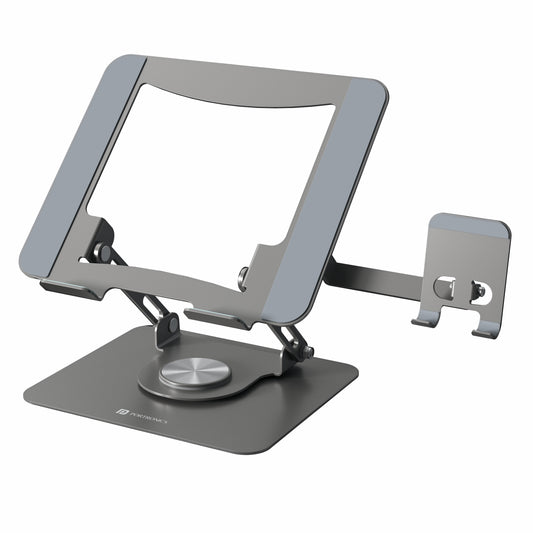 Portronics My Buddy K9 Pro | 2-in-1 Portable Laptop Stand with Phone Holder | Foldable Metal Laptop Stand for Desk & Table Setup
