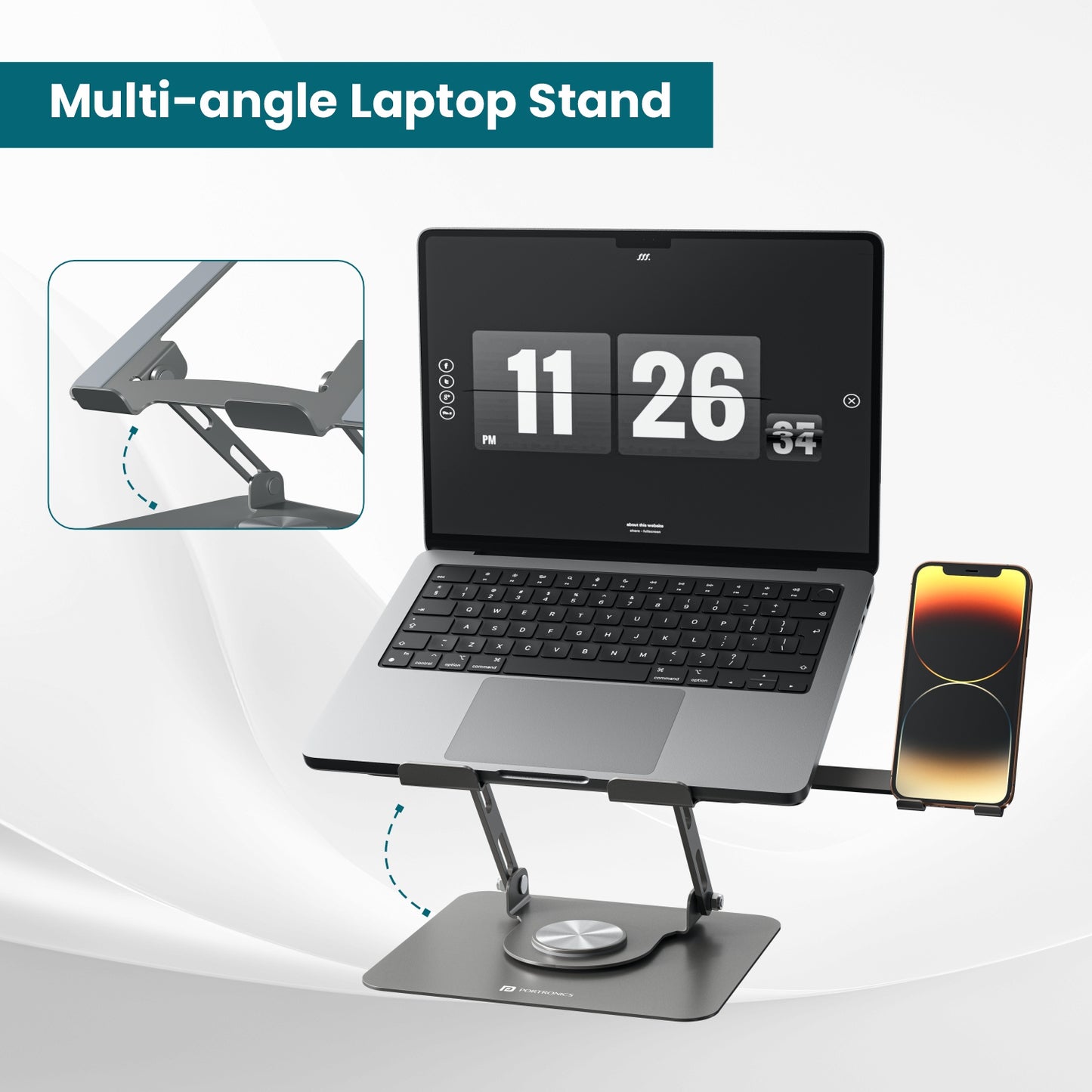 Laptop Stand Online | Portronics My Buddy K9 Pro | Compact, Travel-Friendly Laptop Stand for Table with Smartphone Slot| best laptop stand for multi angle| best computer accessories online at discounted rate