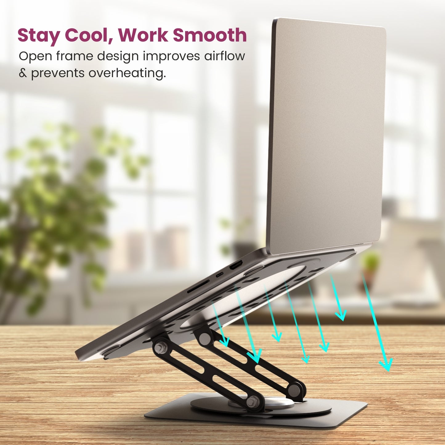 Portronics My Buddy K9 Ergonomic Stand | Enhances viewing angles with tilt control and smooth rotation | Premium metal stand functioning as a portable laptop table or laptop stand for table