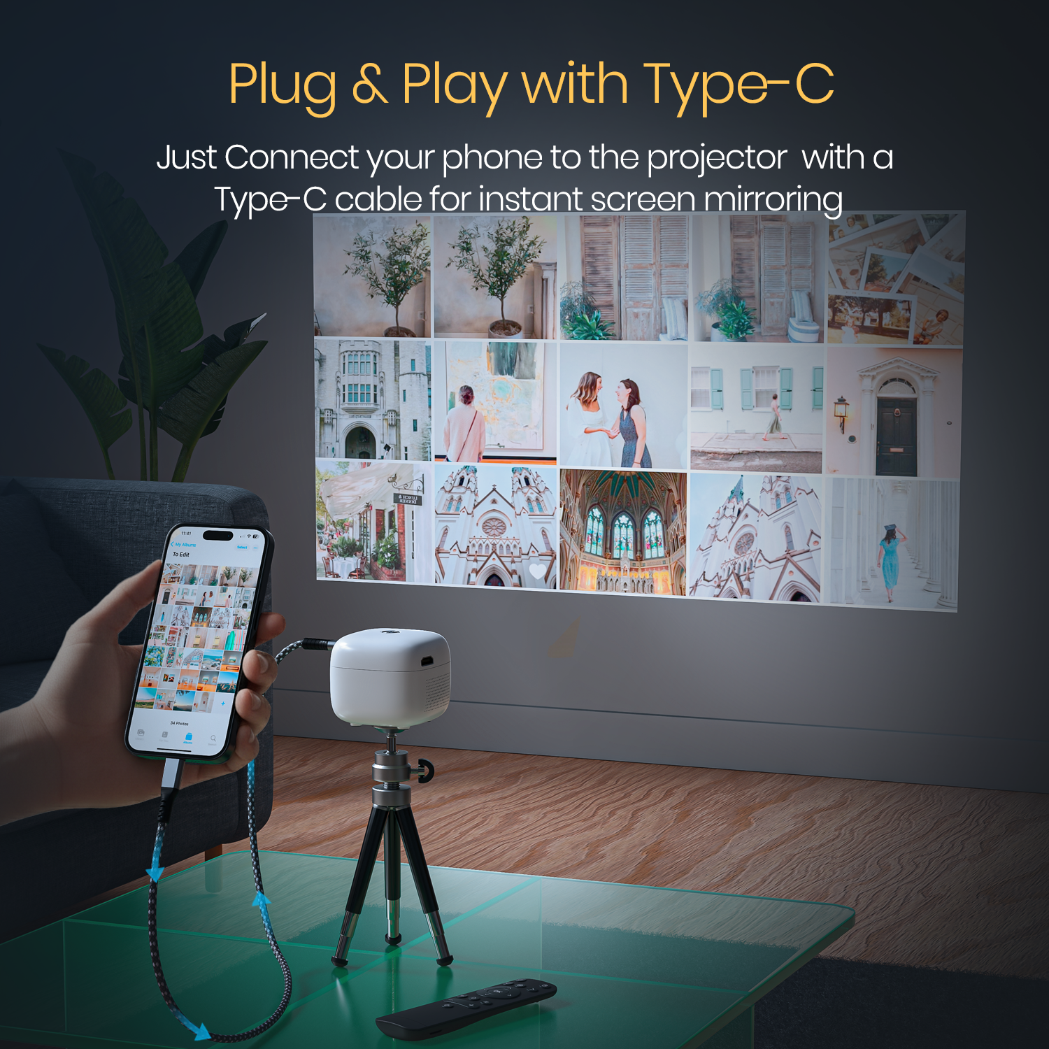 Portronics Pico 14 LED Projector for Home | Wireless screen mirroring with HDMI, USB-A, and Type-C input options | Smart Android projector for binge-watching and OTT streaming