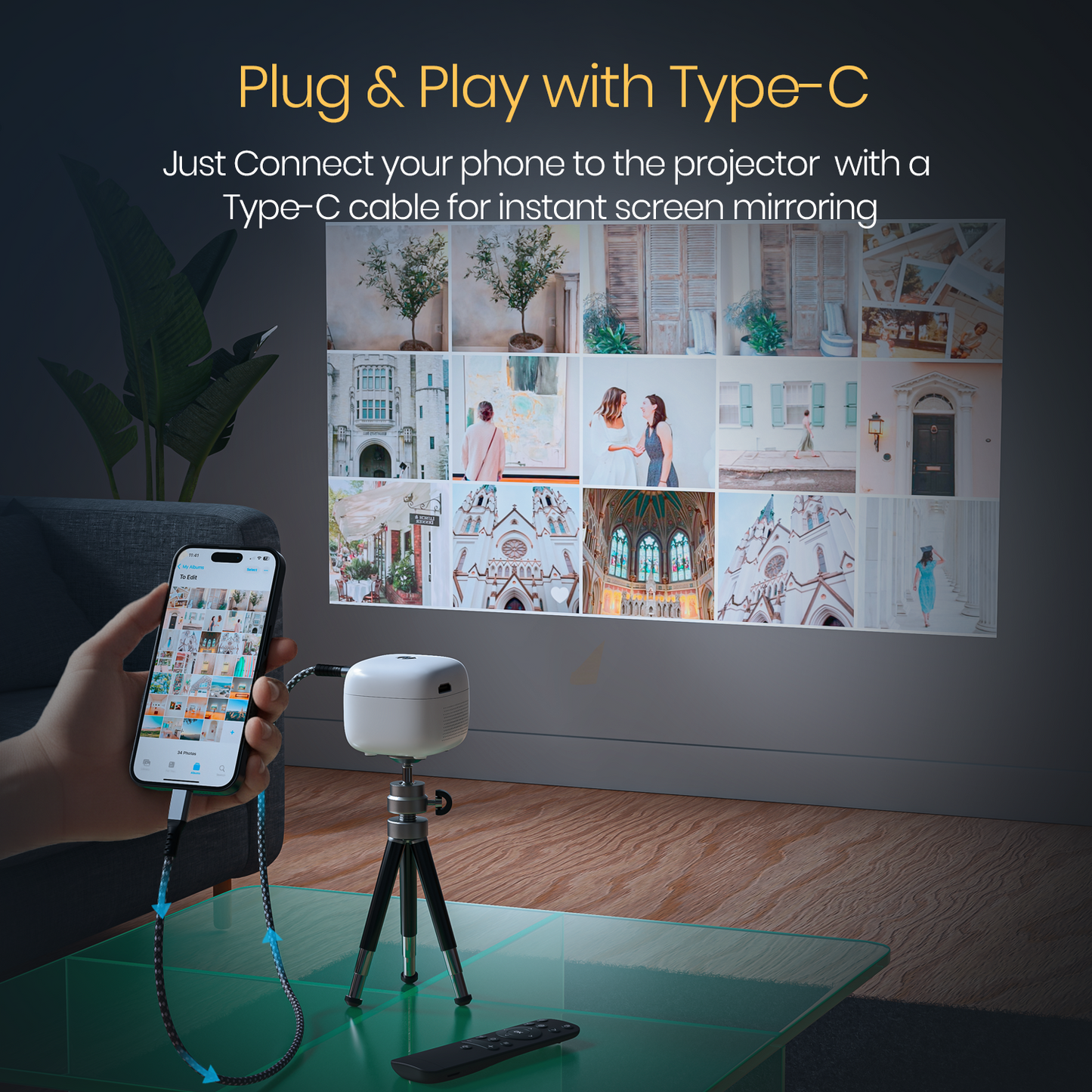 Portronics Pico 14 LED Projector for Home | Wireless screen mirroring with HDMI, USB-A, and Type-C input options | Smart Android projector for binge-watching and OTT streaming