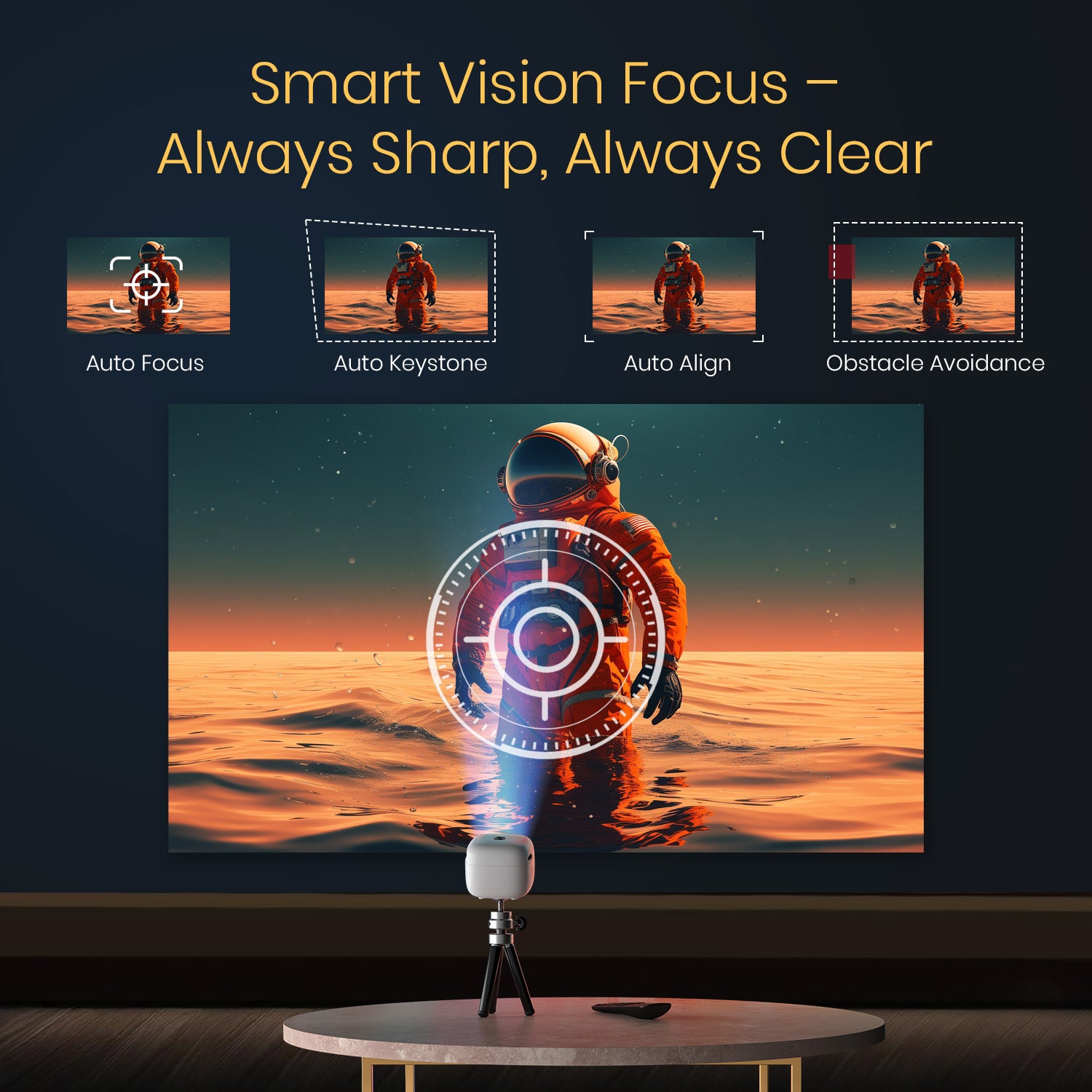 Portronics Pico 14 Mini Smart Projector | Autofocus, vertical auto keystone, manual horizontal correction, and optical zoom features | Portable smart LED projector for office presentations and home cinema