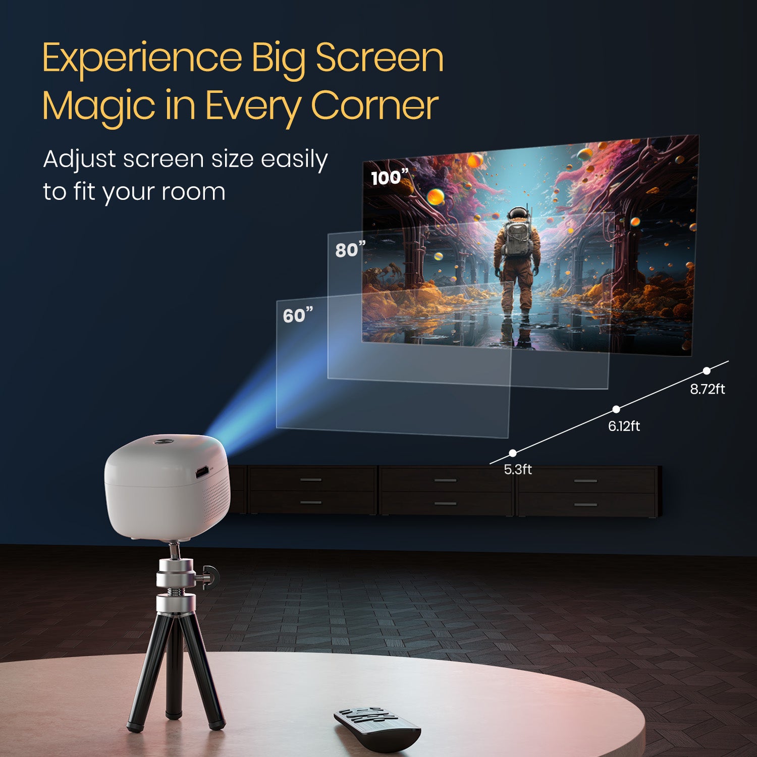 Portronics Pico 14 Mini Smart Projector | Autofocus, vertical auto keystone, manual horizontal correction, and optical zoom features | Portable smart LED projector for office presentations and home cinema