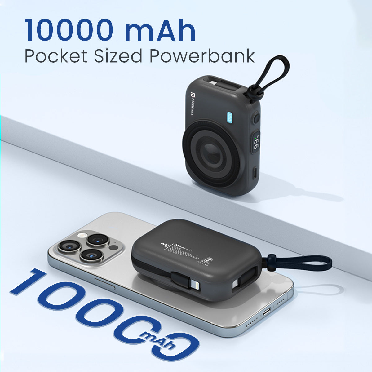 Black Portronics portronics power shutter 10000mah powerbank 15w magnetic fast charger| best powerbank online|  power bank for students