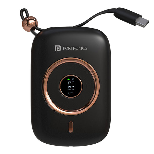 Black Portronics Power Shutter pro 10K best 10000mah 15w power bank for apple devices| best powerbank in the market| Portronics Power Shutter pro 15w power bank