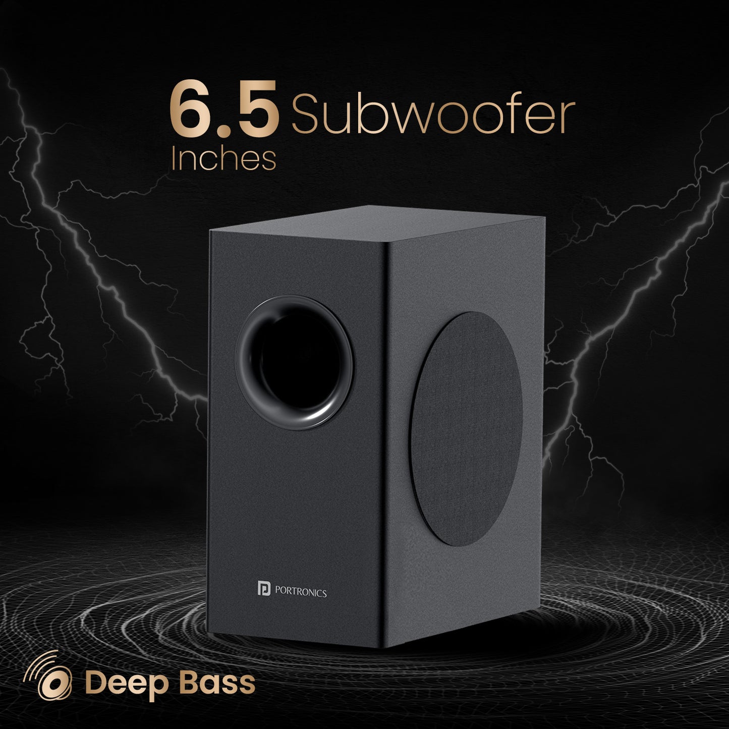 Portronics Pure Sound 107 soundbar with subwoofer, delivering 200W HD sound and immersive 3D sound effects for the best home theater experience.