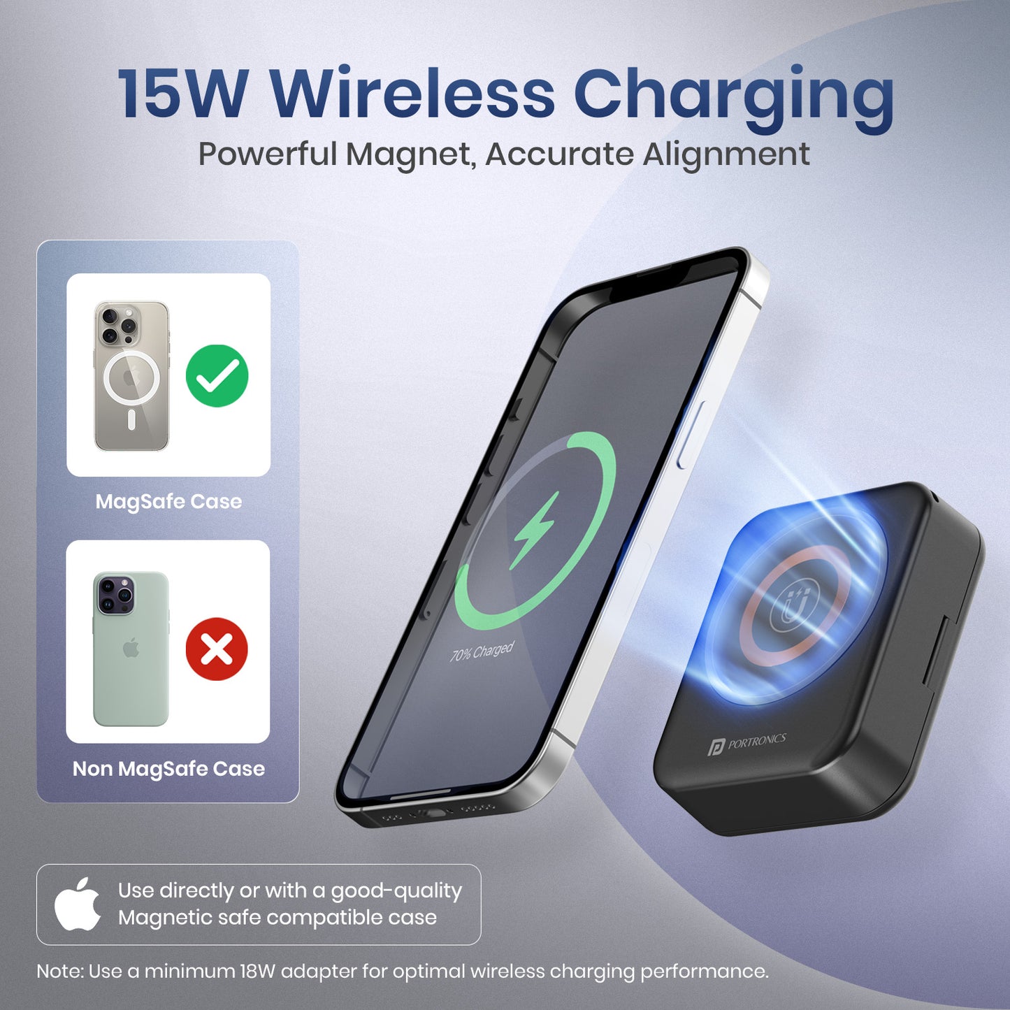 Black Portronics Smartpod 15W Fast Wireless Charging Pad | Magnetic Lock for Fast & Safe Power Delivery | 15W Fast Wireless Charging Pad, wireless chargers