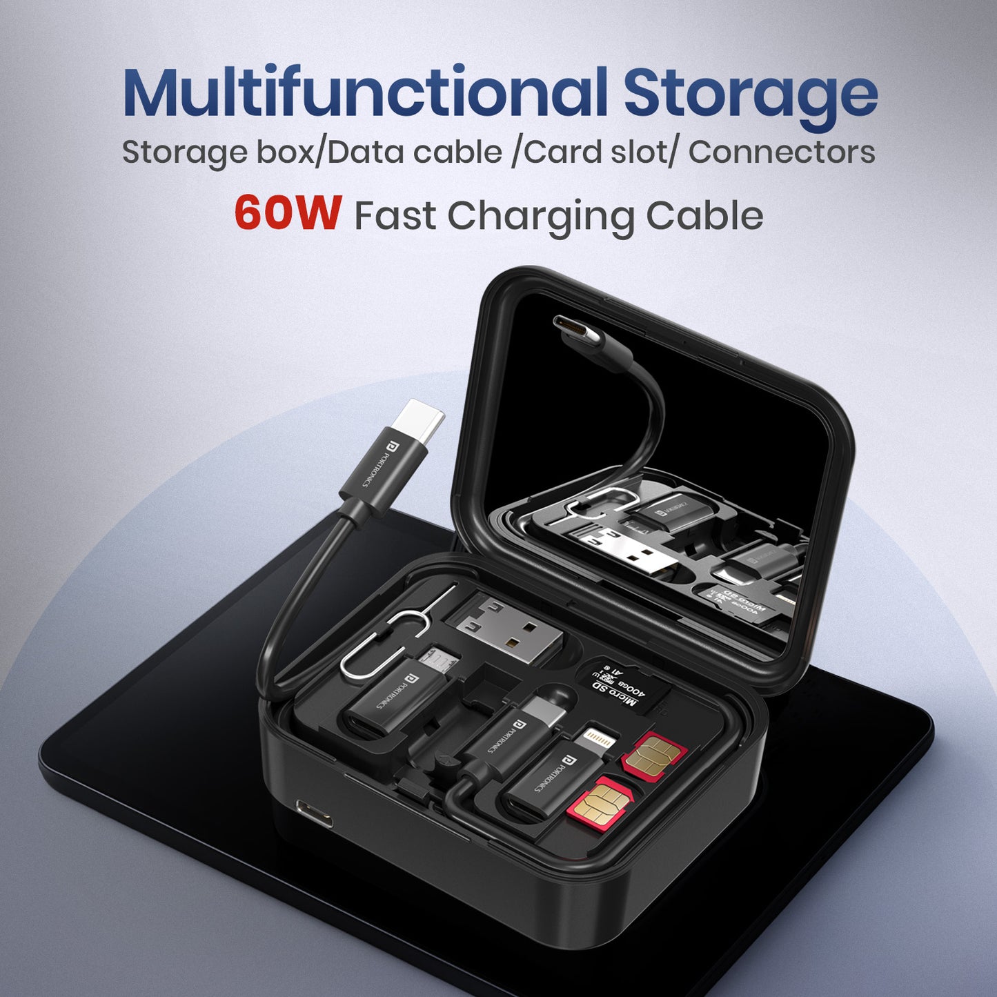 Black Portronics Smartpod Type C Cable Support | High-Speed 60W Charging and Data Transfer | type c cable, 60w fast charging cable