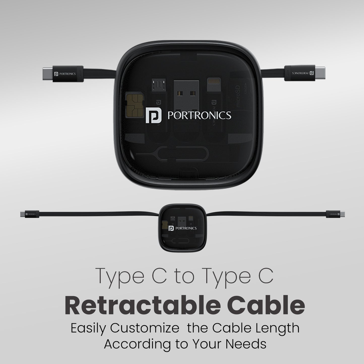 Portronics Snapcase 2 come with type c to type c retractable cable| type c to type c cable for Iphone